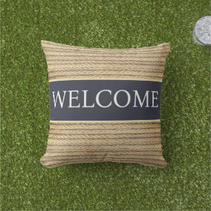 Coastal Nautical Navy Blue Rope Beach See Willkomm Kissen