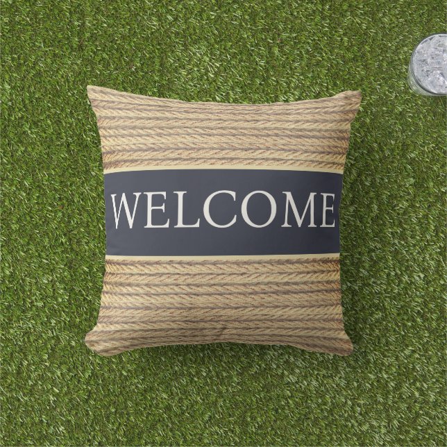 Coastal Nautical Navy Blue Rope Beach See Willkomm Kissen (Golfball-Marker)
