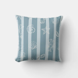 Coastal Nautical Pattern | Blue Sea Shell & Seahor Kissen