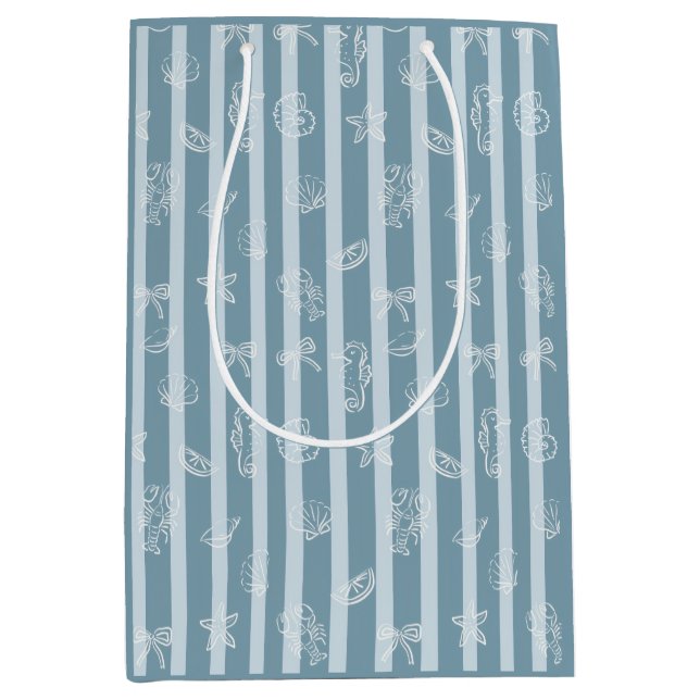 Coastal Nautical Pattern | Blue Sea Shell & Seahor Mittlere Geschenktüte (Vorderseite)