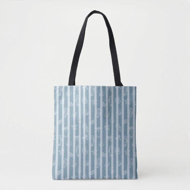 Coastal Nautical Pattern | Blue Sea Shell & Seahor Tasche (Vorderseite)