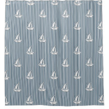Coastal Nautical Sailboats on Blue Stripes