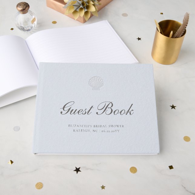 Coastal Nautical Shell Blue Elegant Bridal Shower Gästebuch (Vorderseite Offen)