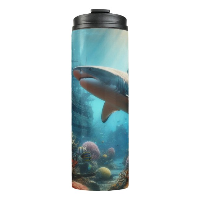 Coastal/nautical tiger shark & coral reef thermosbecher (Vorderseite)