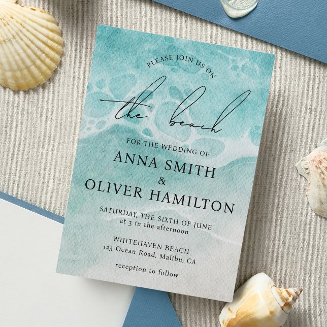 Coastal Ocean Beach Sommer Moderne Hochzeit Einladung (Beach Wedding Ocean Invite)