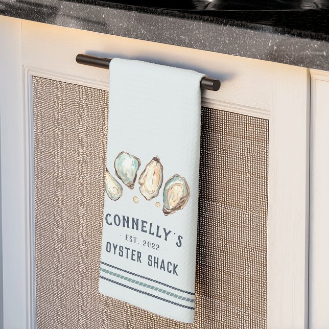 Coastal Oyster & Pearl Personalisiert Beach House Geschirrtuch (Von Creator hochgeladen)