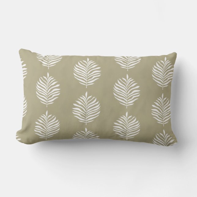Coastal Palm Leaf Pattern Misty Olive Lendenkissen (Vorderseite)