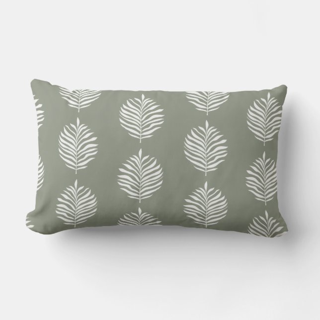 Coastal Palm Leaf Pattern Sage Green Lendenkissen (Vorderseite)