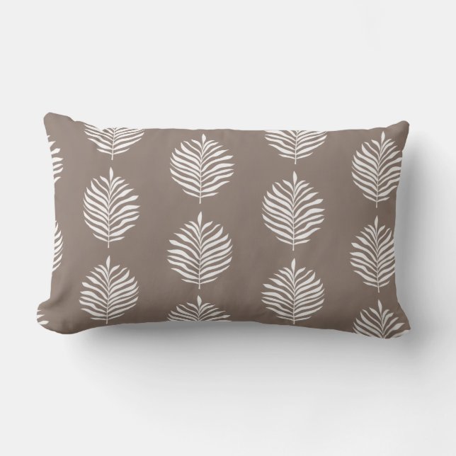 Coastal Palm Leaf Pattern Taupe Gray Lendenkissen (Vorderseite)
