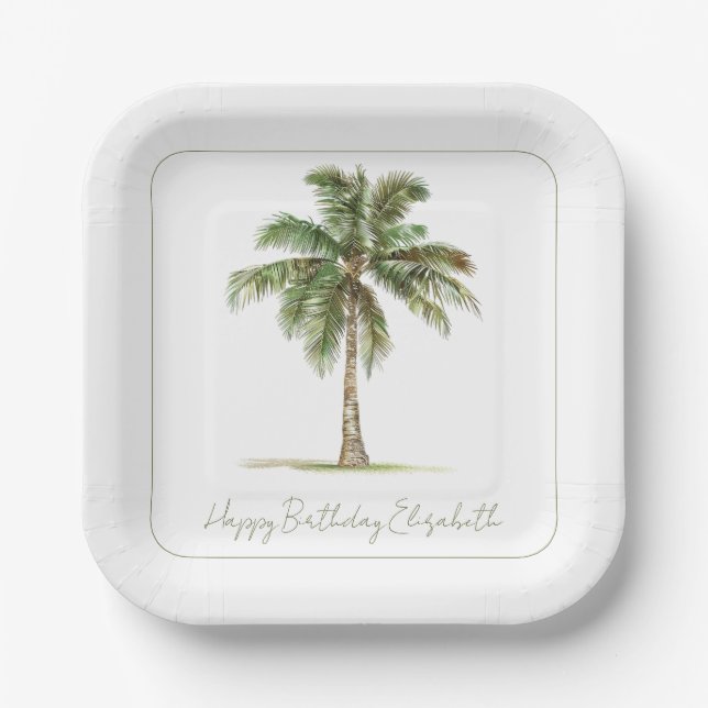 Coastal Palm Tree Personalized Party Pappteller (Vorderseite)