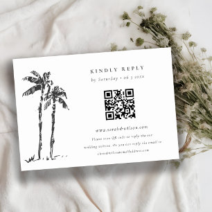 Coastal Palm Tree Sketch Wedding QR Code UAWG Begleitkarte