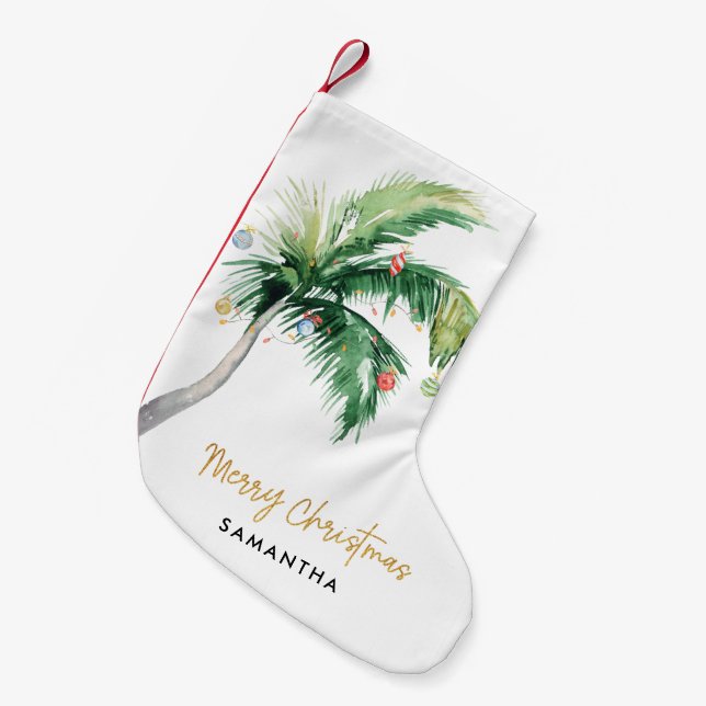 Coastal Palm Tree Weihnachtsferien Familie Kleiner Weihnachtsstrumpf (Vorderansicht (hängend))
