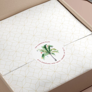 Coastal Palm Tree Weihnachtszeit Rücksendeadresse Runder Aufkleber