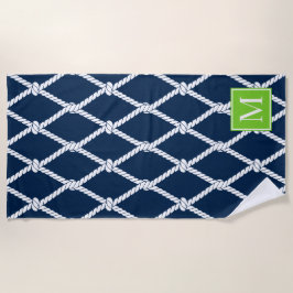 Coastal Preppy Nautical Monogram  – Navy & Lime Strandtuch