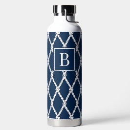 Coastal Preppy Nautical Monogram - Navy & White Trinkflasche