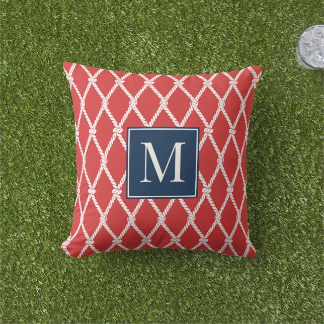 Coastal Preppy Nautical Monogram – Red & Navy Kissen (Golfball-Marker)