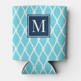 Coastal Preppy Nautical Monogram Turquoise & Navy Dosenkühler