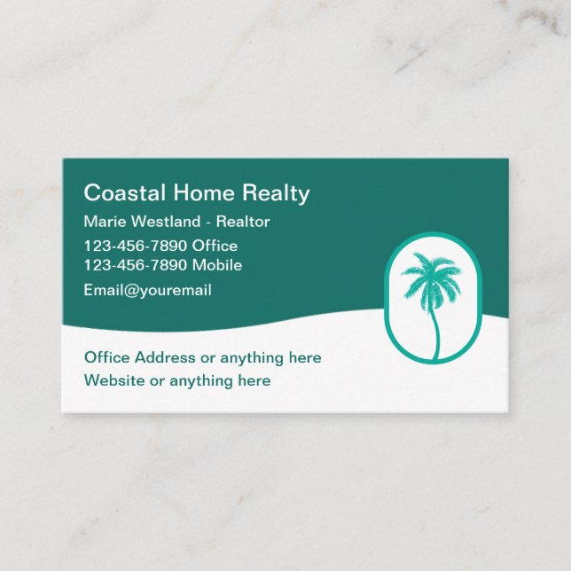 Coastal Real Anwesen Agent Palm Tree Thema Visitenkarte (Vorderseite)