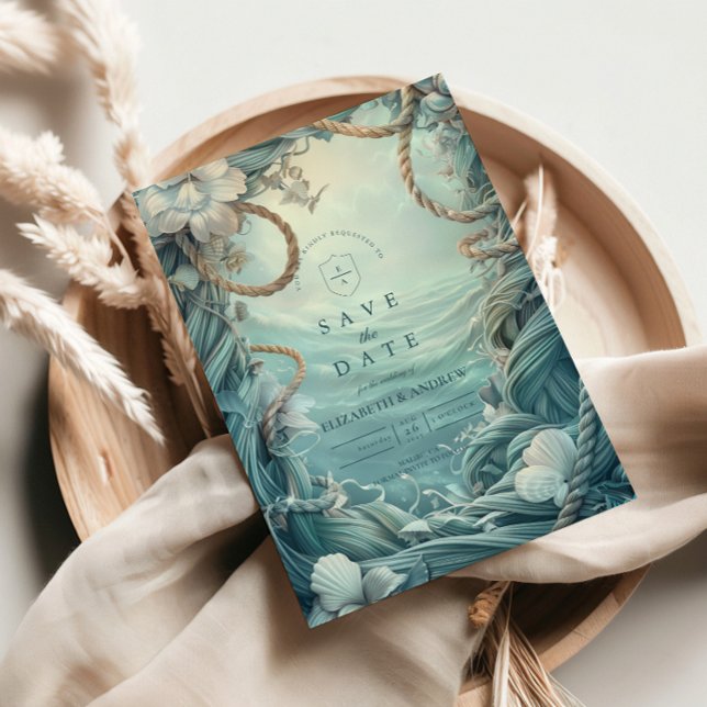 Coastal Rope Botanical Ocean Wedding Save The Date (Von Creator hochgeladen)