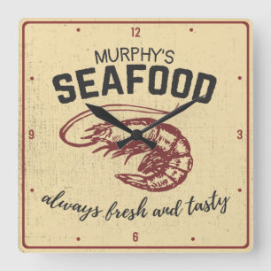 Coastal Saltwater Shrimp Customized Seafood Diner Quadratische Wanduhr