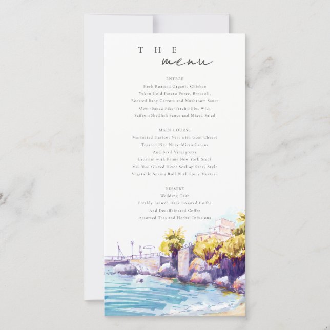 Coastal Sand Beach Rock Seascape Wedding Menü Kart Dankeskarte (Vorderseite)