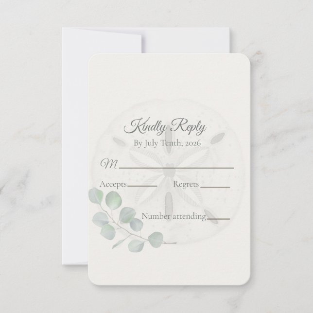 Coastal Sand Dollar Wedding  RSVP Karte (Vorderseite)