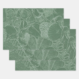 Coastal Sea Shell Beach Green White Decoupage Geschenkpapier Set