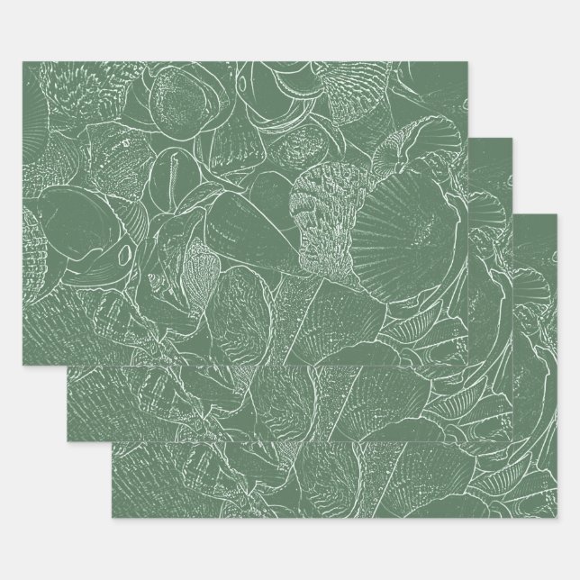 Coastal Sea Shell Beach Green White Decoupage Geschenkpapier Set (Set)