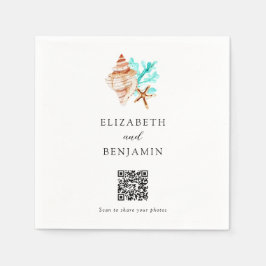 Coastal Seashell Beach Wedding QR Code Share Photo Serviette