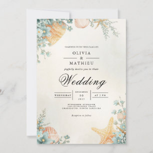 Coastal Seashell Botanical Arch Wedding Einladung