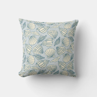 Coastal Seashell Pattern Throw Pillow (Blue & Sand Kissen