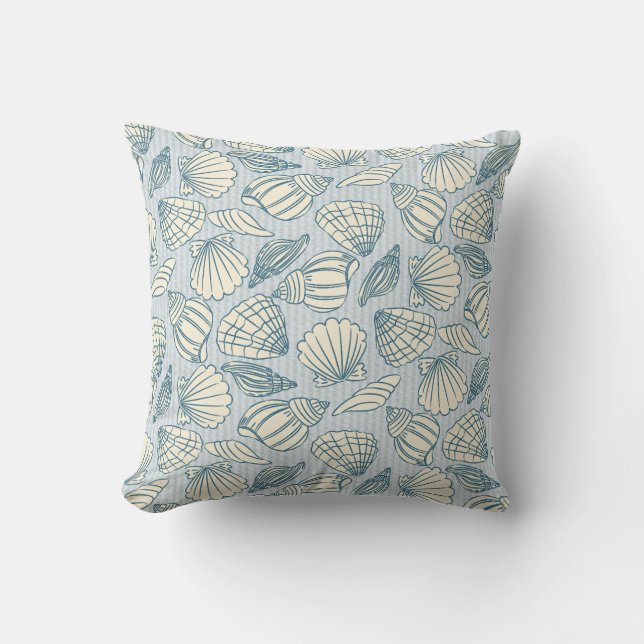 Coastal Seashell Pattern Throw Pillow (Blue & Sand Kissen (Vorderseite)