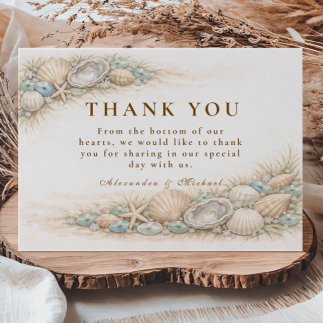 Coastal Seashell Wreath Wedding Dankeskarte (Von Creator hochgeladen)