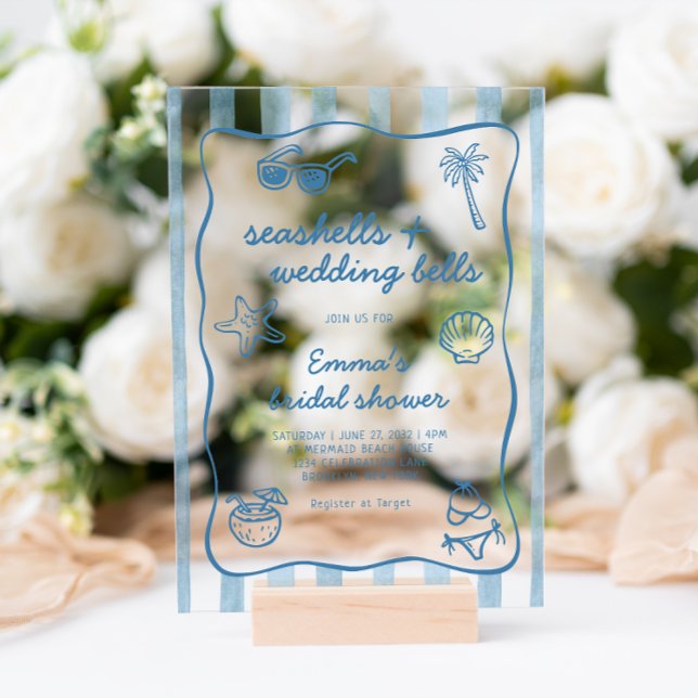 Coastal Seashells and Wedding Bells Bridal Shower Acryleinladungen (Von Creator hochgeladen)