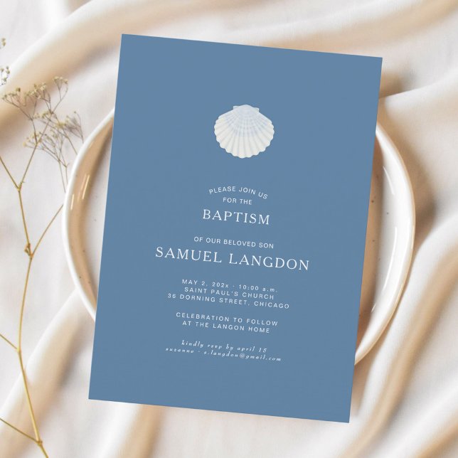 Coastal shell blue Christian baptism Invitation (Créateur téléchargé)