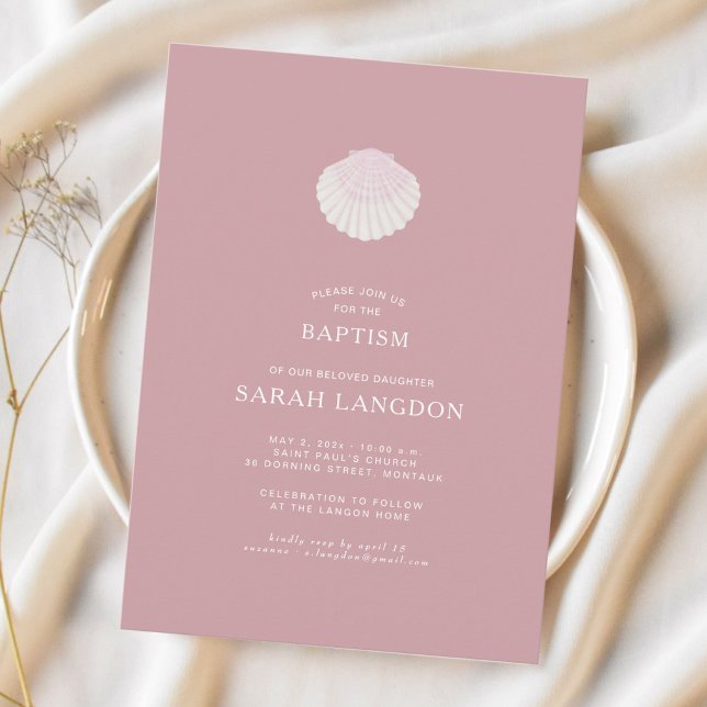 Coastal shell dusty pink baptism Invitation (Créateur téléchargé)
