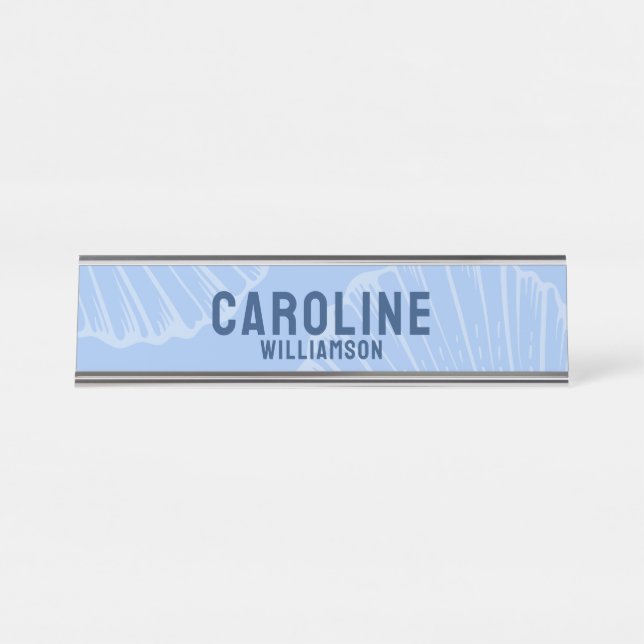 Coastal Simple Modern nautical marine Blue Seashel Schreibtischnamensplakette (Vorderseite )