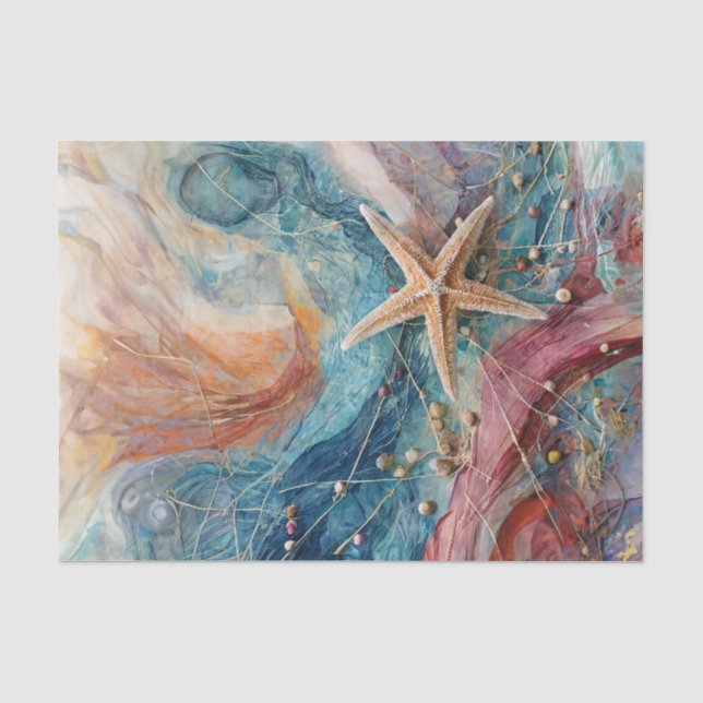 Coastal Starfish - Patriotic Nautical Beach Deco Seidenpapier (Vorderseite)