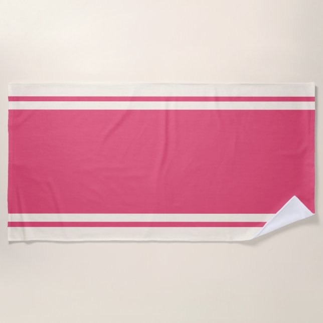 Coastal Stripe Beach Towel - Raspberry & Cream Strandtuch (Vorderseite)