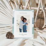Coastal Stripe Border | Christmas Photo Feiertagskarte<br><div class="desc">Chic coastal style holiday card adds nautical flair to your Christmas greetings. Perfect for sharing a vacation photo, or for families who live in coastal, tropical, warm weather or island locales, this elegant design features your favorite vertical photo with a border of sea green watercolor stripes. Add your custom holiday...</div>