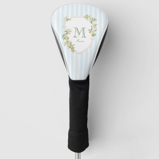 Coastal Stripe Lemon Monogram Golf Head Cover Headcover (Vorderseite)
