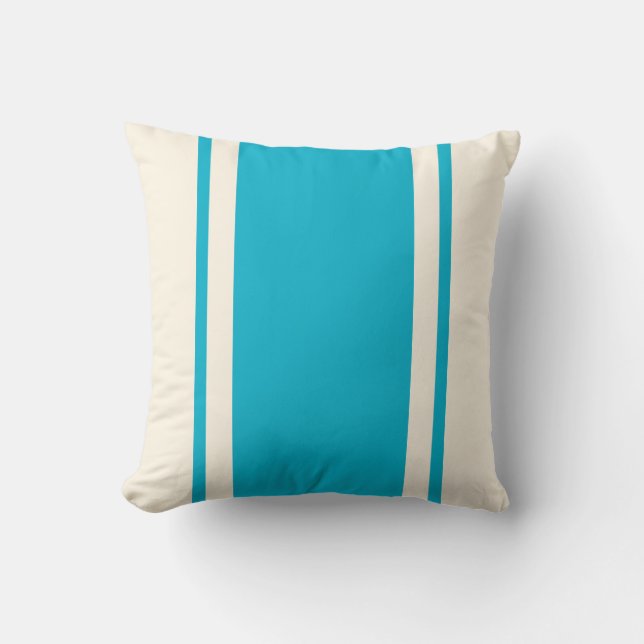 Coastal Stripe Throw Pillow – Turquoise & Cream Kissen (Vorderseite)