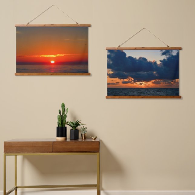 Coastal Sunrise & Sunset Wandteppich Mit Holzrahmen (Asymmetrisch)