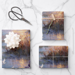 Coastal Sunset Iris & Egret Wrapping Paper Geschenkpapier Set