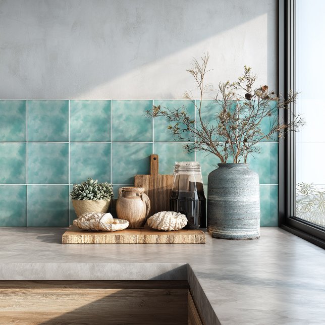 Coastal Teal Blue Watercolor Backsplash Fliese (Von Creator hochgeladen)