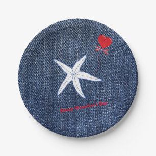 Coastal Thema Valentine's Day Red Heart & Starfish Pappteller