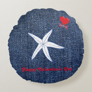 Coastal Theme Valentinstag Rotes Herz & Starfish Rundes Kissen