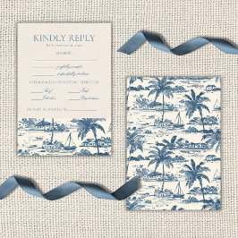 Coastal Toile Classic Script Dusty Blue RSVP Karte