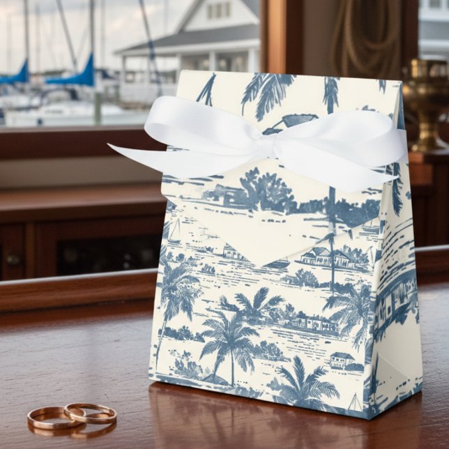 Coastal Toile Pattern Dusty Blue Wedding Geschenkschachtel (Coastal Toile Pattern Dusty Blue Wedding Favor Boxes)