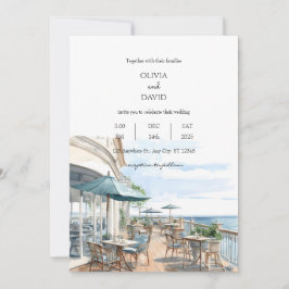 Coastal Ufer Dachterrasse Café Meerblick Hochzeite Einladung